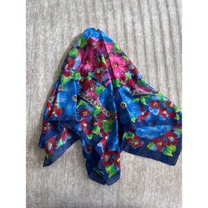 Vintage Blue Red Floral Square Women's Fashion Scarf